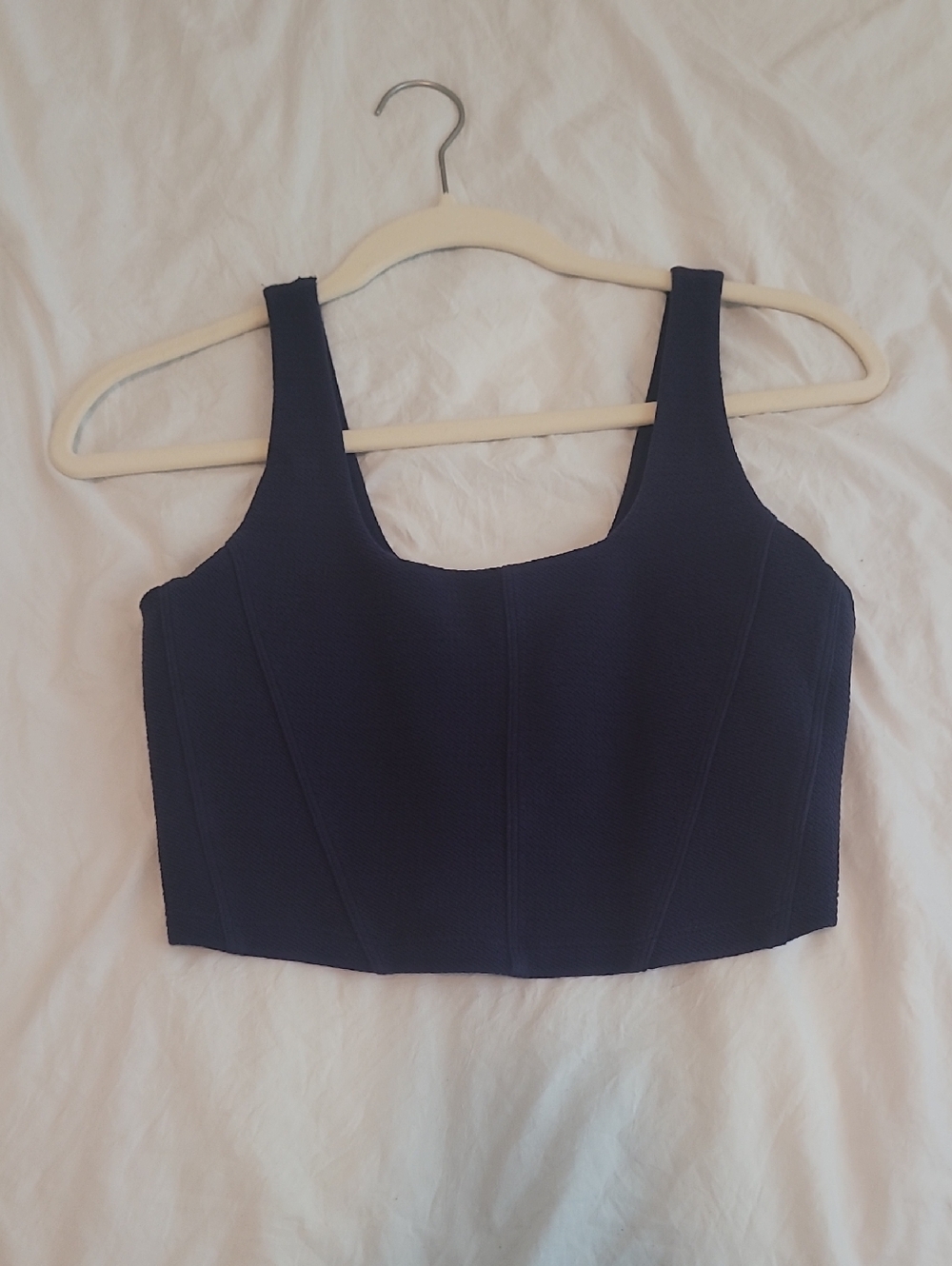 Square-Neck Navy Crop Top with Wide Straps
